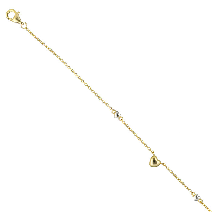 PULSERA DE PLATA CON CORAZONES BICOLOR