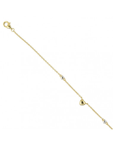 PULSERA DE PLATA CON CORAZONES BICOLOR