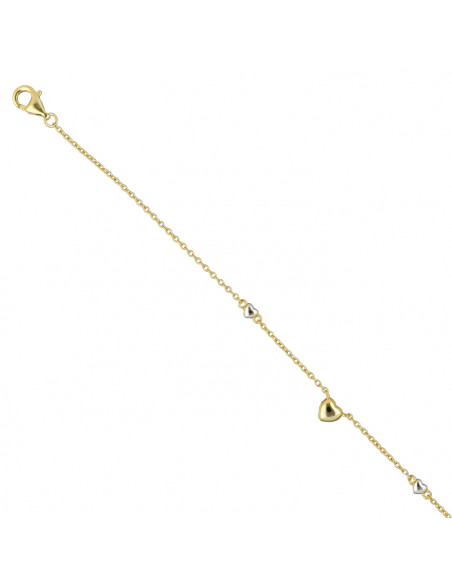 PULSERA DE PLATA CON CORAZONES BICOLOR