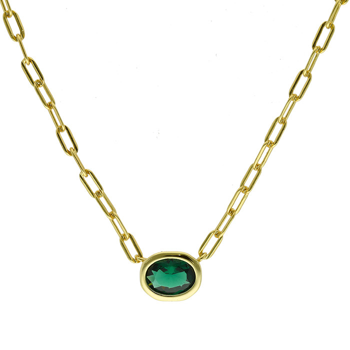GARGANTILLA PLATA DORADA CIRCONITA VERDE OVAL