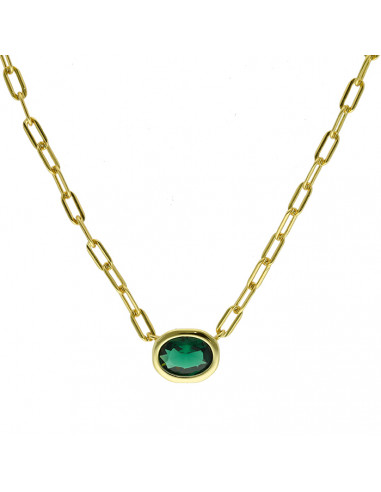 GARGANTILLA PLATA DORADA CIRCONITA VERDE OVAL