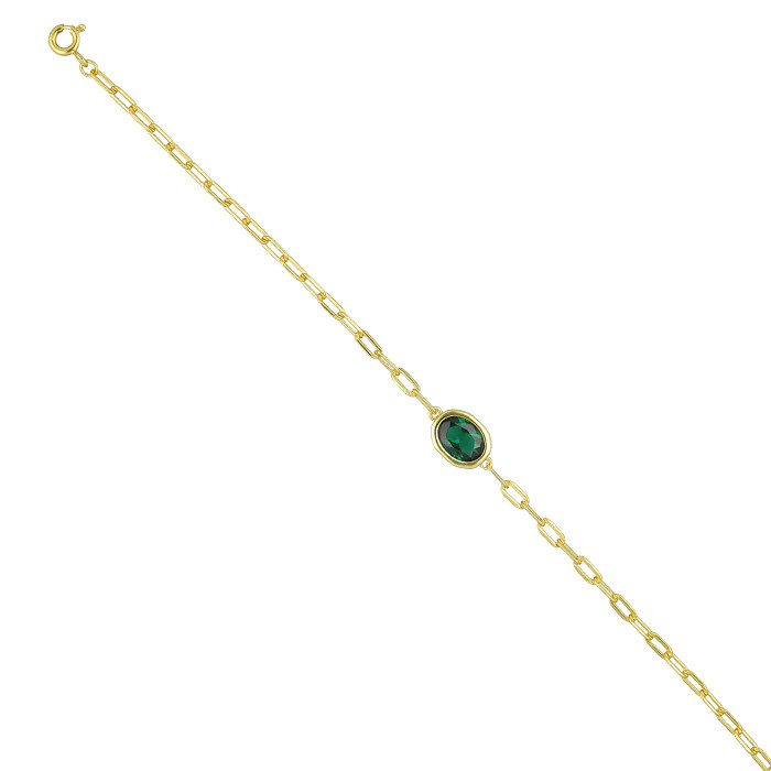 PULSERA EN PLATA DORADA CON CIRCONITA VERDE