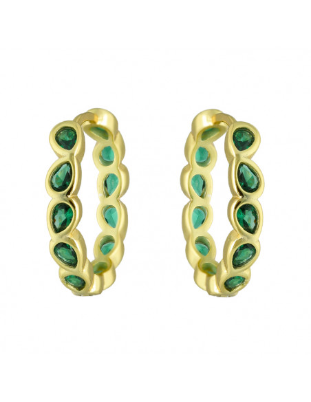 PENDIENTES EN PLATA DORADA FORMA ARO CIRCONITAS VERDES