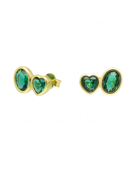 PENDIENTES PLATA DORADA CIRCONITA VERDE OVALO CORAZON