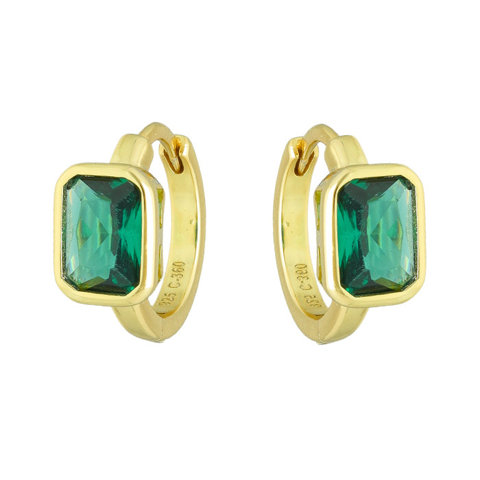 PENDIENTES PLATA DORADOS FORMA ARO CIRCONITAS VERDE