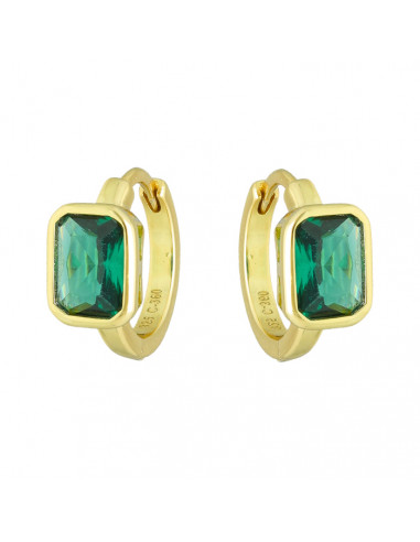 PENDIENTES PLATA DORADOS FORMA ARO CIRCONITAS VERDE