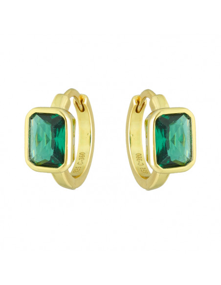 PENDIENTES PLATA DORADOS FORMA ARO CIRCONITAS VERDE