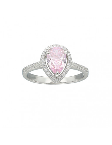 ANILLO DE PLATA CON PIEDRA ROSA FORMA DE PERA