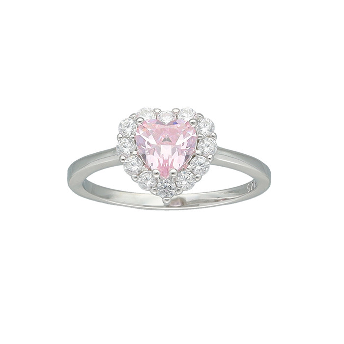 ANILLO DE PLATA CON PIEDRA ROSA FORMA CORAZON