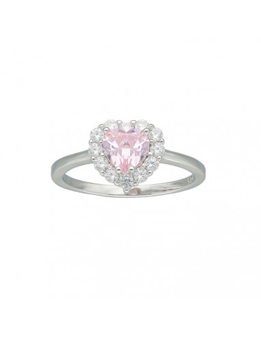 ANILLO DE PLATA CON PIEDRA ROSA FORMA CORAZON