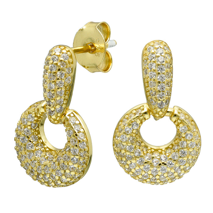 PENDIENTES EN PLATA DORADA CON CIRCONITAS CIRCULOS