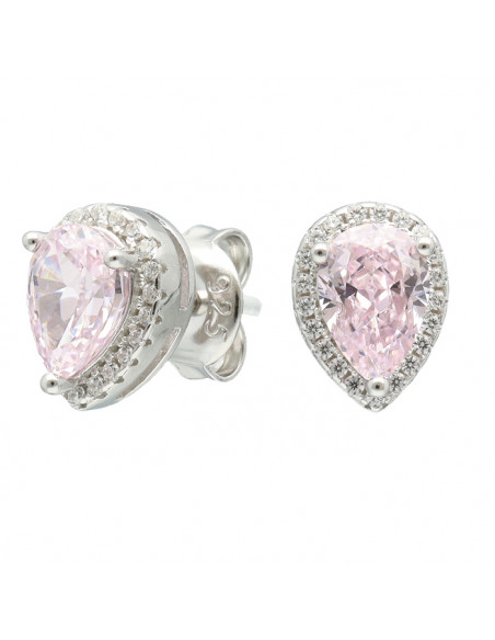 PENDIENTES DE PLATA ROSETA Y PIEDRA ROSA CON FORMA DE PERA