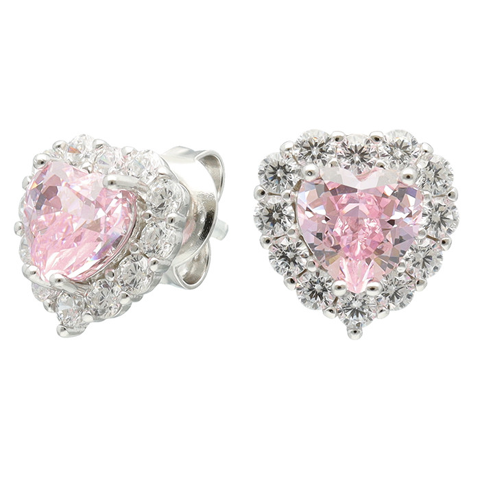 PENDIENTES DE PLATA CON UNA ROSETA Y UN CORAZON ROSA