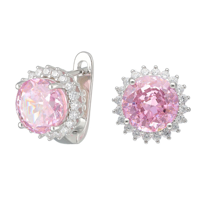 PENDIENTES DE PLATA CON UNA ROSETA CON PIEDRA ROSA REDONDA