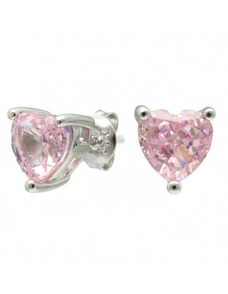 PENDIENTES DE PLATA CON PIEDRA ROSA CON FORMA DE CORAZÓN 3P
