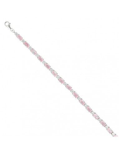 PULSERA DE PLATA RIVIERE CON PIEDRAS BLANCAS Y ROSAS PEGADAS