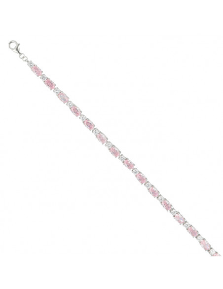 PULSERA DE PLATA RIVIERE CON PIEDRAS BLANCAS Y ROSAS PEGADAS