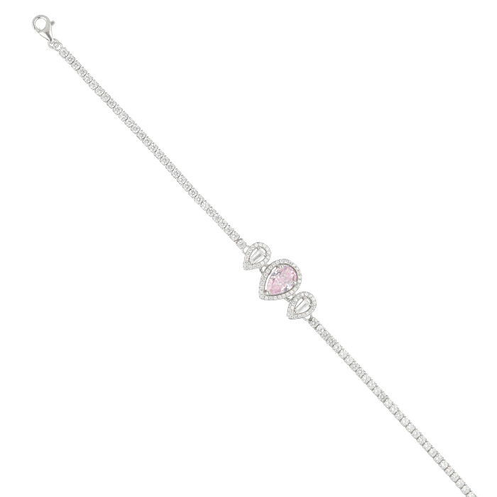 PULSERA DE PLATA RIVIERE CON 2 PERAS BLANCAS Y 1 ROSA.