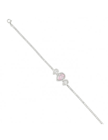 PULSERA DE PLATA RIVIERE CON 2 PERAS BLANCAS Y 1 ROSA.