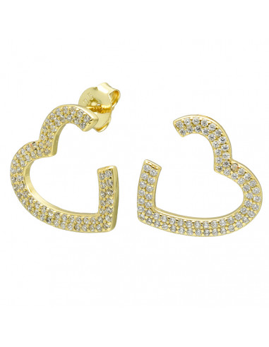PENDIENTES EN PLATA DORADA CIRCONITAS CORAZON CALADO