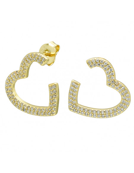 PENDIENTES EN PLATA DORADA CIRCONITAS CORAZON CALADO