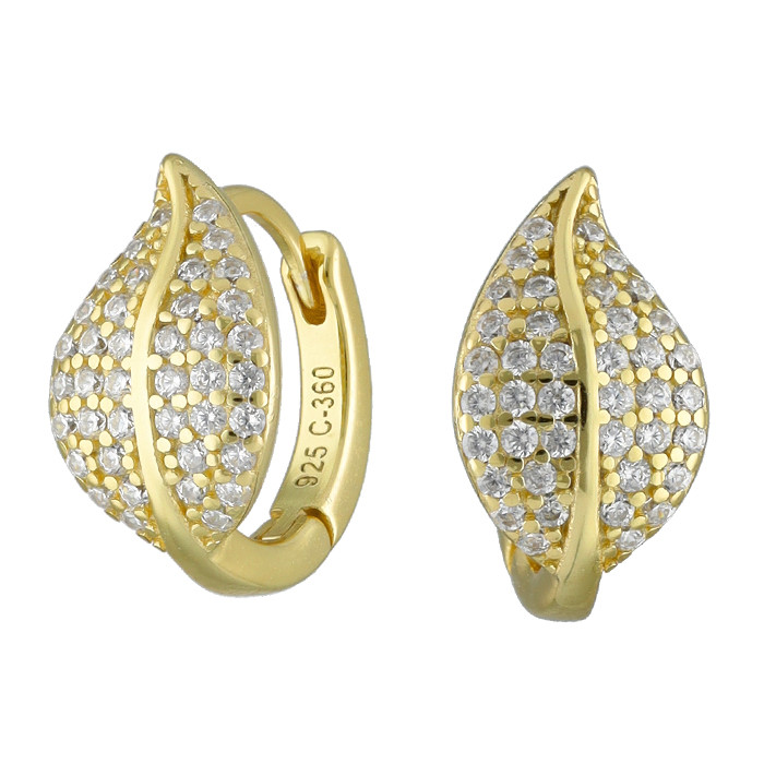 PENDIENTES EN PLATA DORADA CIRCONITAS HOJA