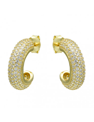 PENDIENTES EN PLATA DORADA CIRCONITAS MEDIO ARO
