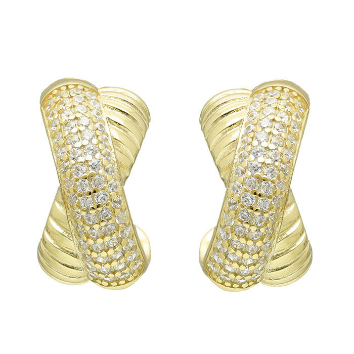 PENDIENTES EN PLATA DORADA CIRCONITAS BANDA CRUZADO