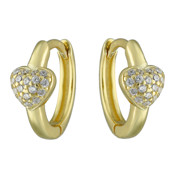 PENDIENTES EN PLATA DORADA CON CIRCONITAS CORAZON ARO