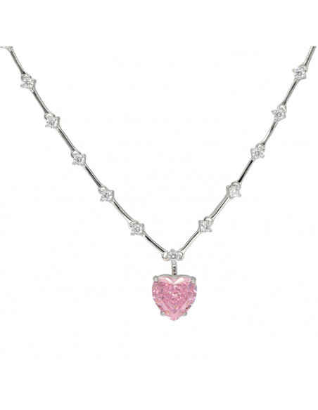 GARGANTILLA PLATA CIRCONITAS Y COLGANTE CORAZON ROSA