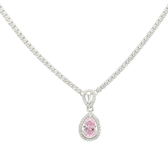 GARGANTILLA EN PLATA CON COLGANTE LAGRIMA ROSA