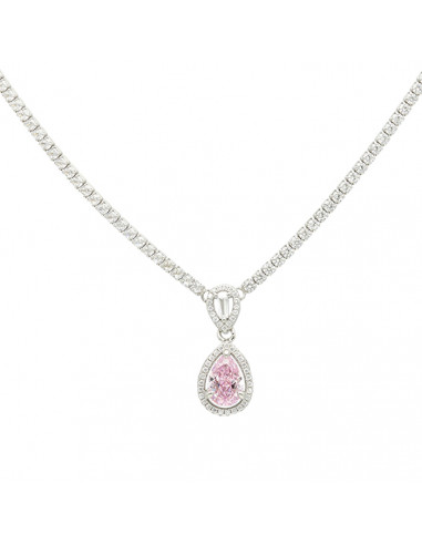 GARGANTILLA EN PLATA CON COLGANTE LAGRIMA ROSA