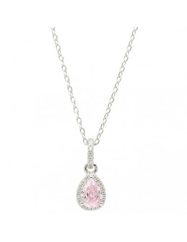 GARGANTILLA EN PLATA CON COLGANTE LAGRIMA CENTRO ROSA