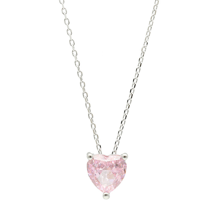 GARGANTILLA EN PLATA CON COLGANTE CORAZON ROSA.
