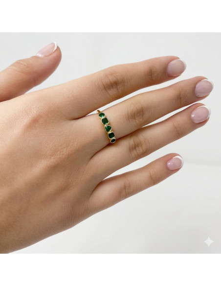 ANILLO EN PLATA DORADA CIRCONITAS VERDES CORAZON