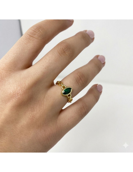 ANILLO EN PLATA CIRCONITA VERDE FORMA MARQUISE