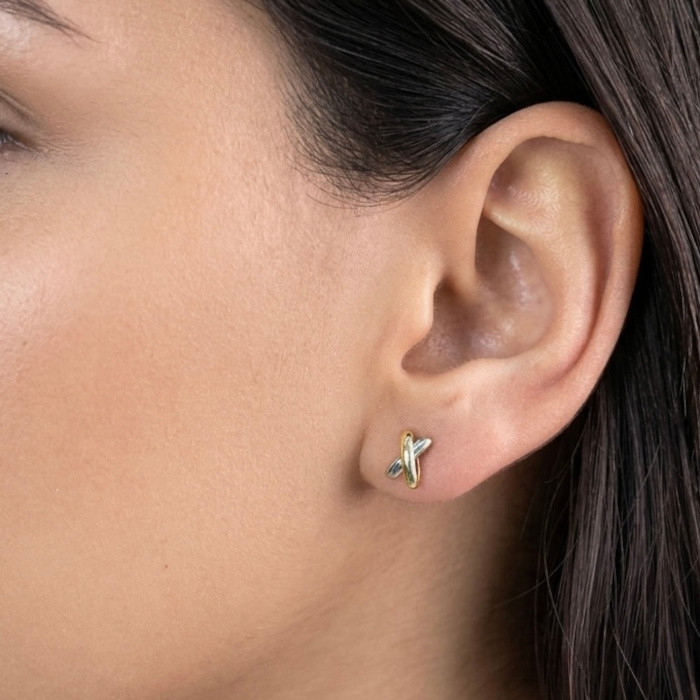 PENDIENTE PLATA BICOLOR X 2