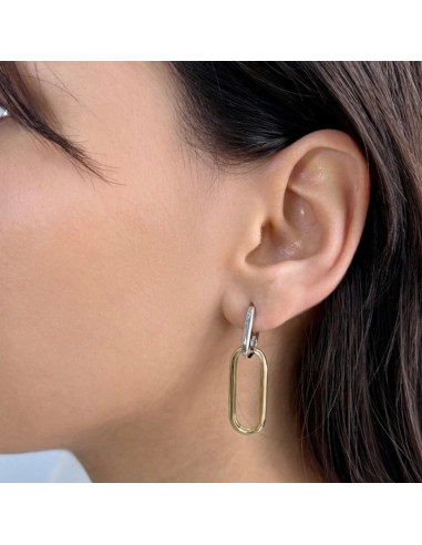 PENDIENTES LARGOS PLATA BICOLOR RECTANGULOS