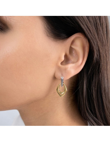 PENDIENTES BICOLOR LARGOS ROMBO