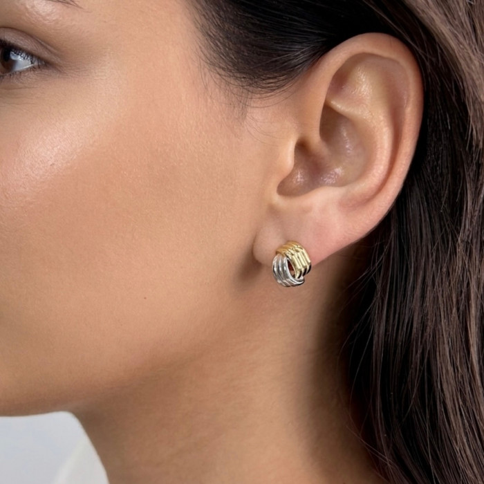 PENDIENTES DE PLATA BICOLOR BANDAS ENTRELAZ 2