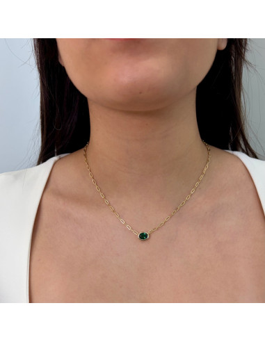 GARGANTILLA PLATA DORADA CIRCONITA VERDE OVAL