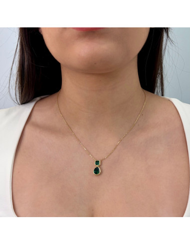 GARGANTILLA PLATA CON COLGANTE CIRCONITA VERDE FORMA LAGRIMA