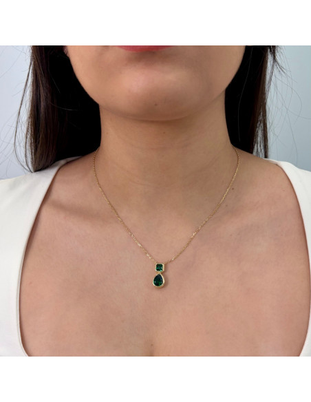 GARGANTILLA PLATA CON COLGANTE CIRCONITA VERDE FORMA LAGRIMA
