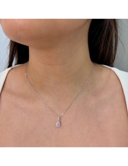 GARGANTILLA EN PLATA CON COLGANTE LAGRIMA CENTRO ROSA