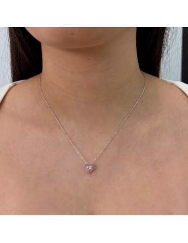 GARGANTILLA PLATA Y COLGANTE CORAZON ROSA