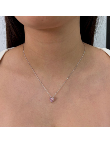 GARGANTILLA PLATA Y COLGANTE CORAZON ROSA