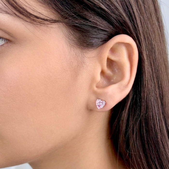 PENDIENTES DE PLATA GARRA CON CORAZON ROSA 2