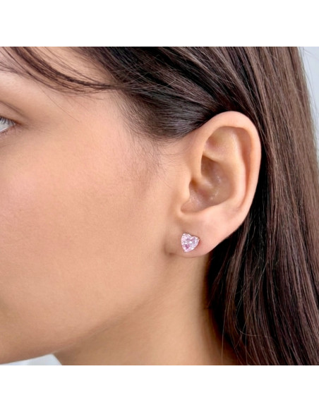 PENDIENTES DE PLATA GARRA CON CORAZON ROSA
