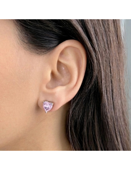 PENDIENTES DE PLATA CON PIEDRA ROSA CON FORMA DE CORAZÓN 3P