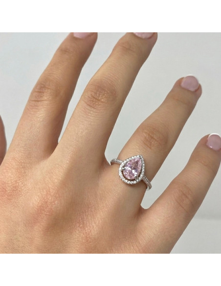 ANILLO DE PLATA CON PIEDRA ROSA FORMA DE PERA
